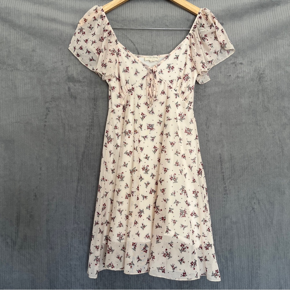 See You Monday Mini Dress Light Airy Feminine Floral Sheer Sleeves Small
